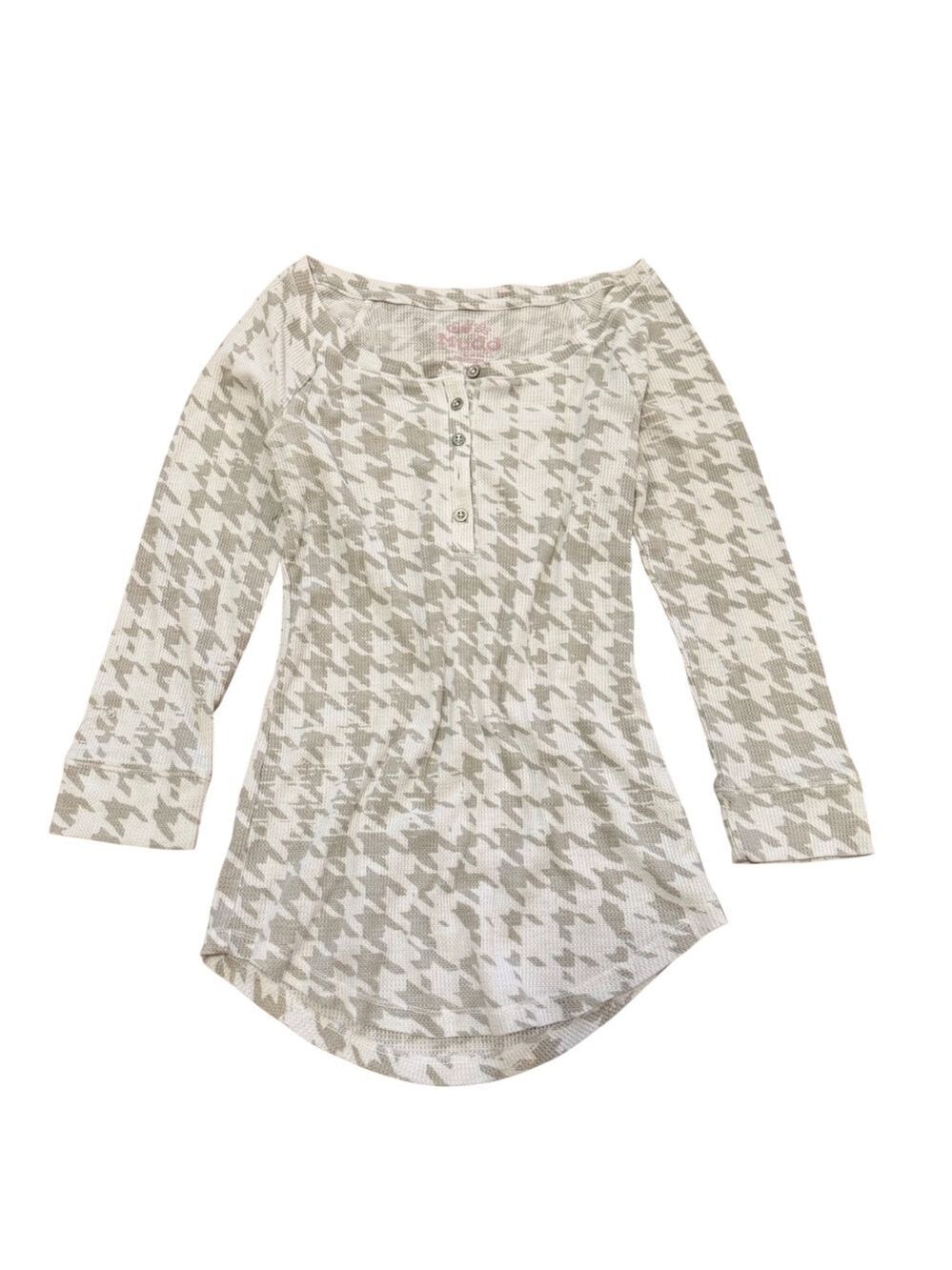 Vintage Mudd Houndstooth Thermal Henley Top Y2K‎ Grunge Waffle Knit Small